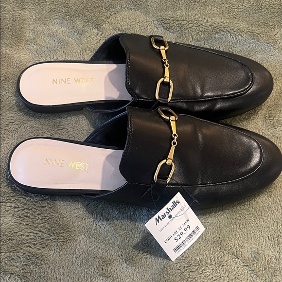 Nine West Shoes - Nine West Black Mules with Gold Accents NWT size 9